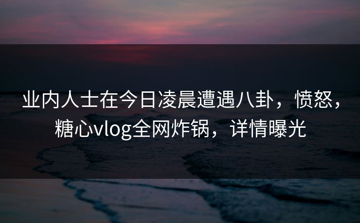 业内人士在今日凌晨遭遇八卦，愤怒，糖心vlog全网炸锅，详情曝光